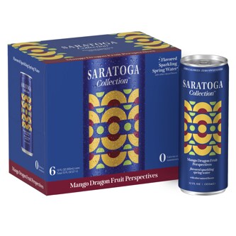 Saratoga Collection Sparkling Spring Water, Mango Dragon Fruit Perspectives, Cans