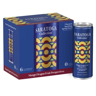 Saratoga Collection Sparkling Spring Water, Mango Dragon Fruit Perspectives, Cans