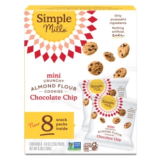 Simple Mills Mini Crunchy Almond Flour Cookies, Snack Packs, Chocolate Chip