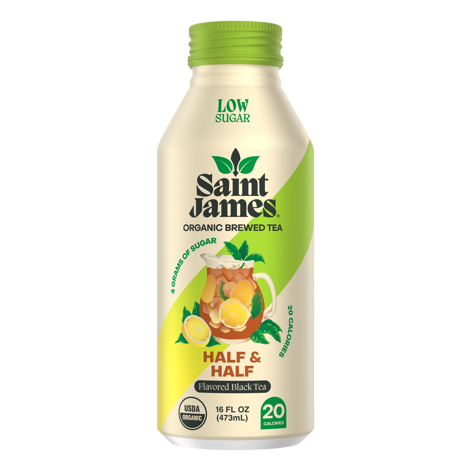 Saint James Organic Tea, Low Sugar, Half & Half, Aluminum Bottle
