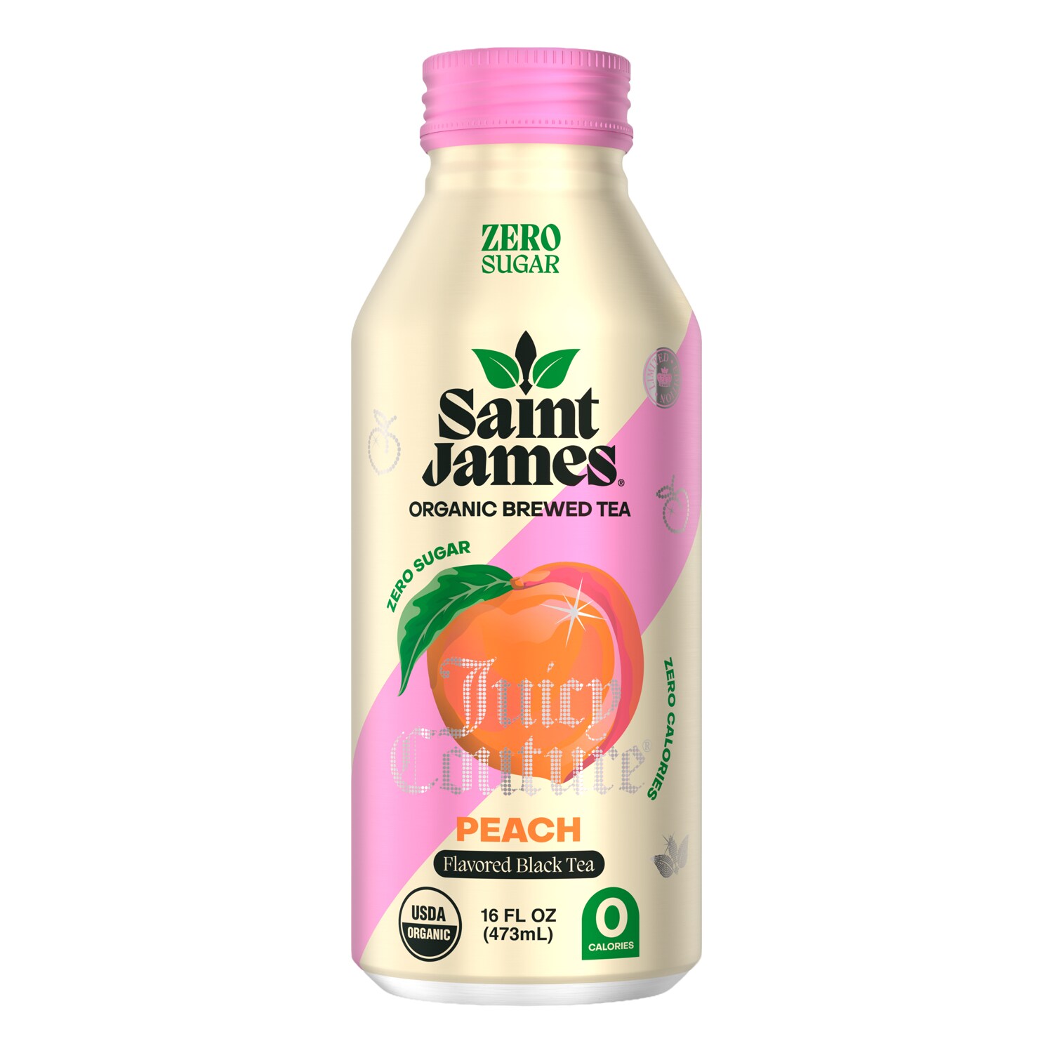Saint James Organic Tea, Peach, Aluminum Bottle