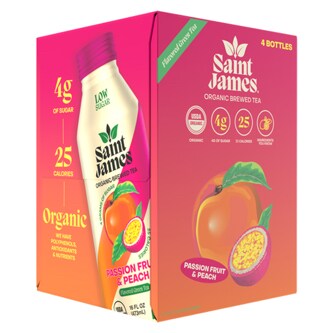 Saint James Organic Tea, Passion Fruit & Peach, Cans