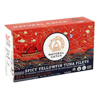 Natural Catch Spicy Yellowfin Tuna Filets in Organic Extra Virgin Olive Oil