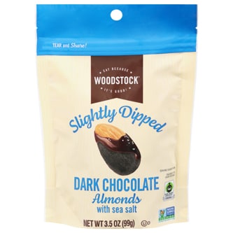 Woodstock Slightly Dipped Dark Chocolate Amonds with Sea Salt