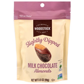 Woodstock Slightly Dipped Milk Chocolate Almonds