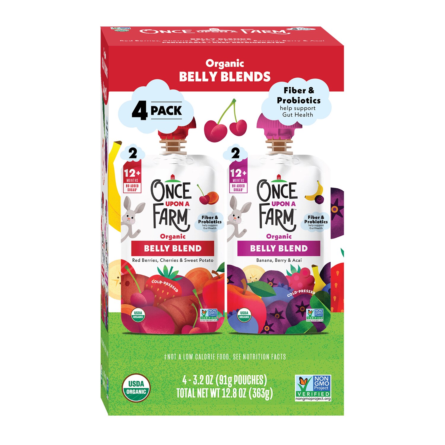 Once Upon A Farm Belly Blends, Variety Pack, (2) Red Berries, Cherries & Sweet Potato/ (2) Banana, Berry & Acai