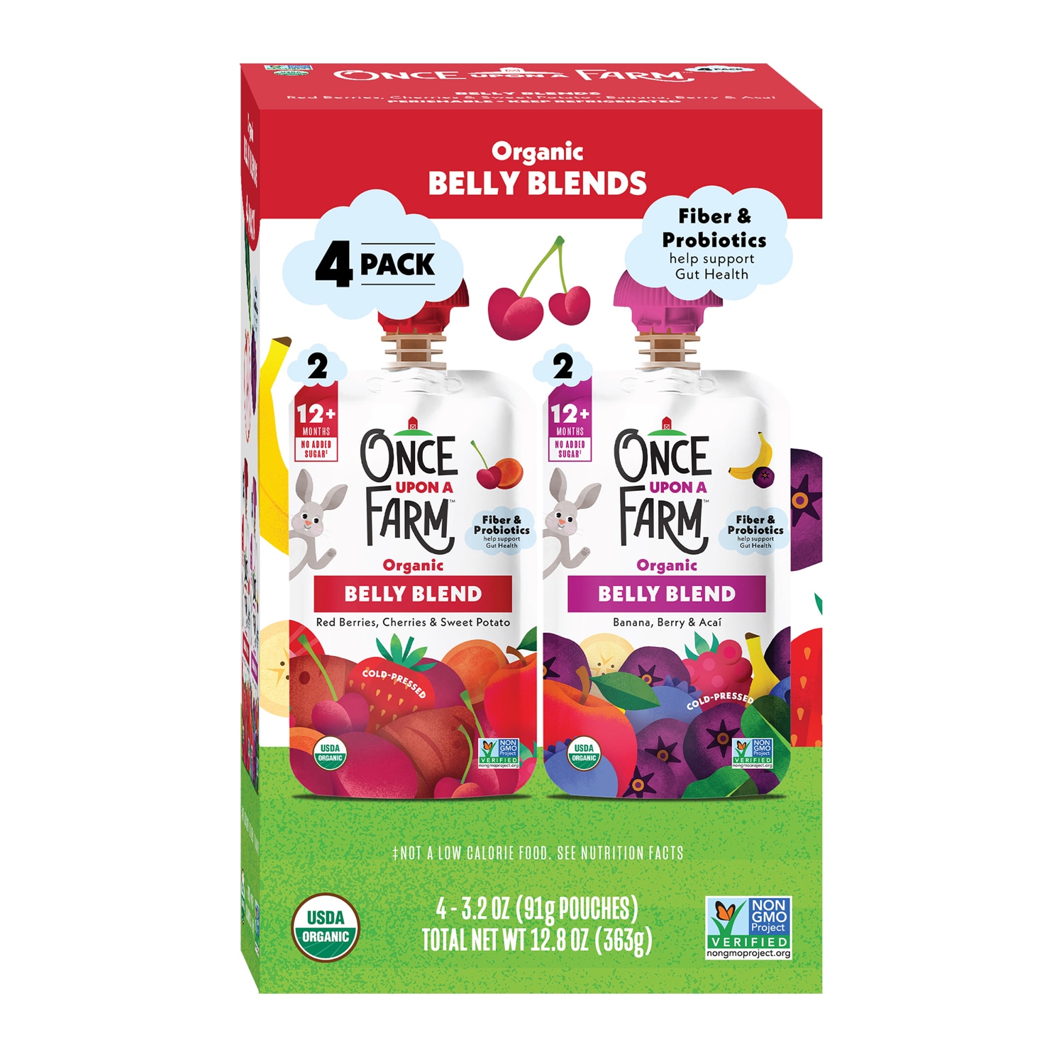 Once Upon A Farm Belly Blends, Variety Pack, (2) Red Berries, Cherries & Sweet Potato/ (2) Banana, Berry & Acai