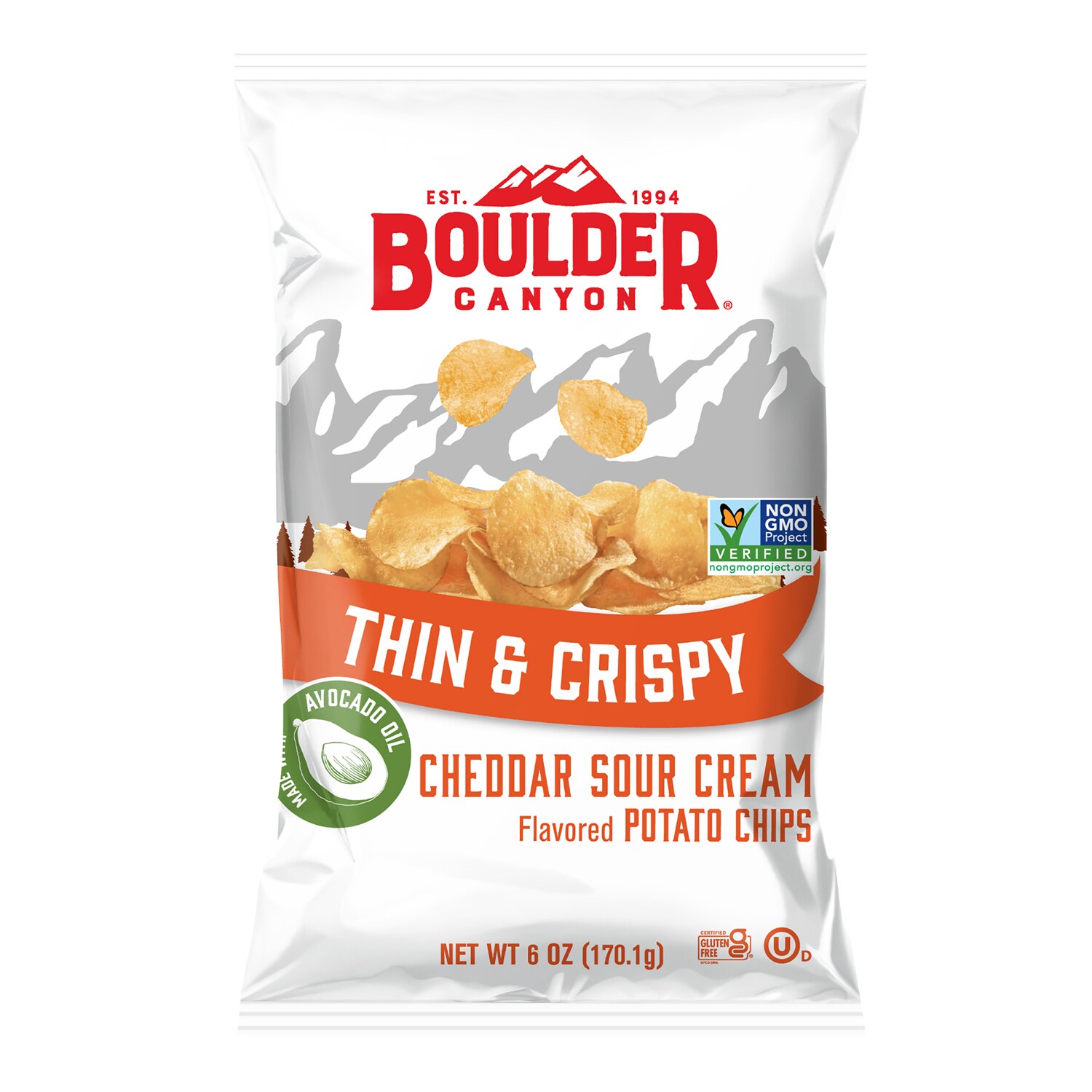 Boulder Canyon Thin & Crispy Potato Chips, Cheddar Sour Cream with Avocado Oil