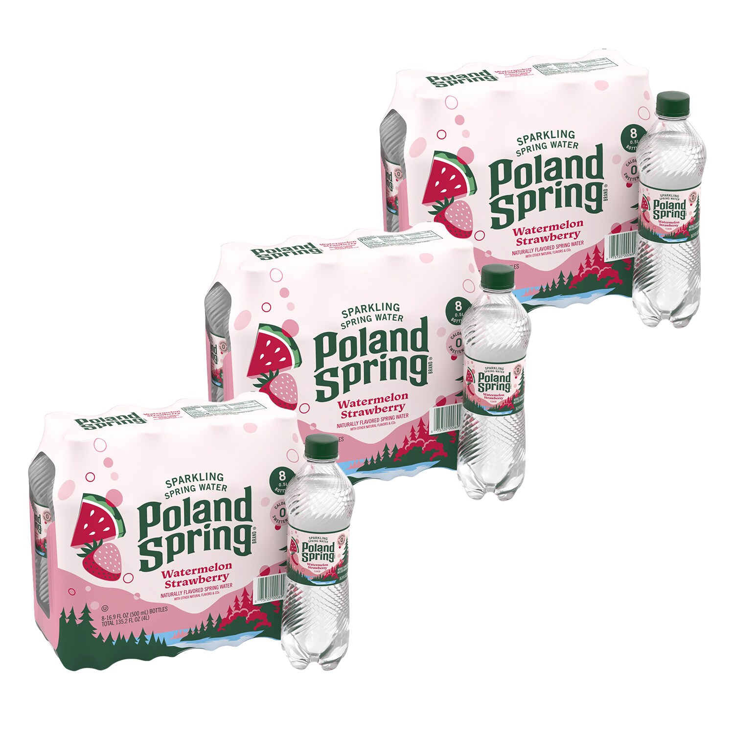 Poland Spring Sparkling Water, Watermelon Strawberry, Plastic Bottles, Case