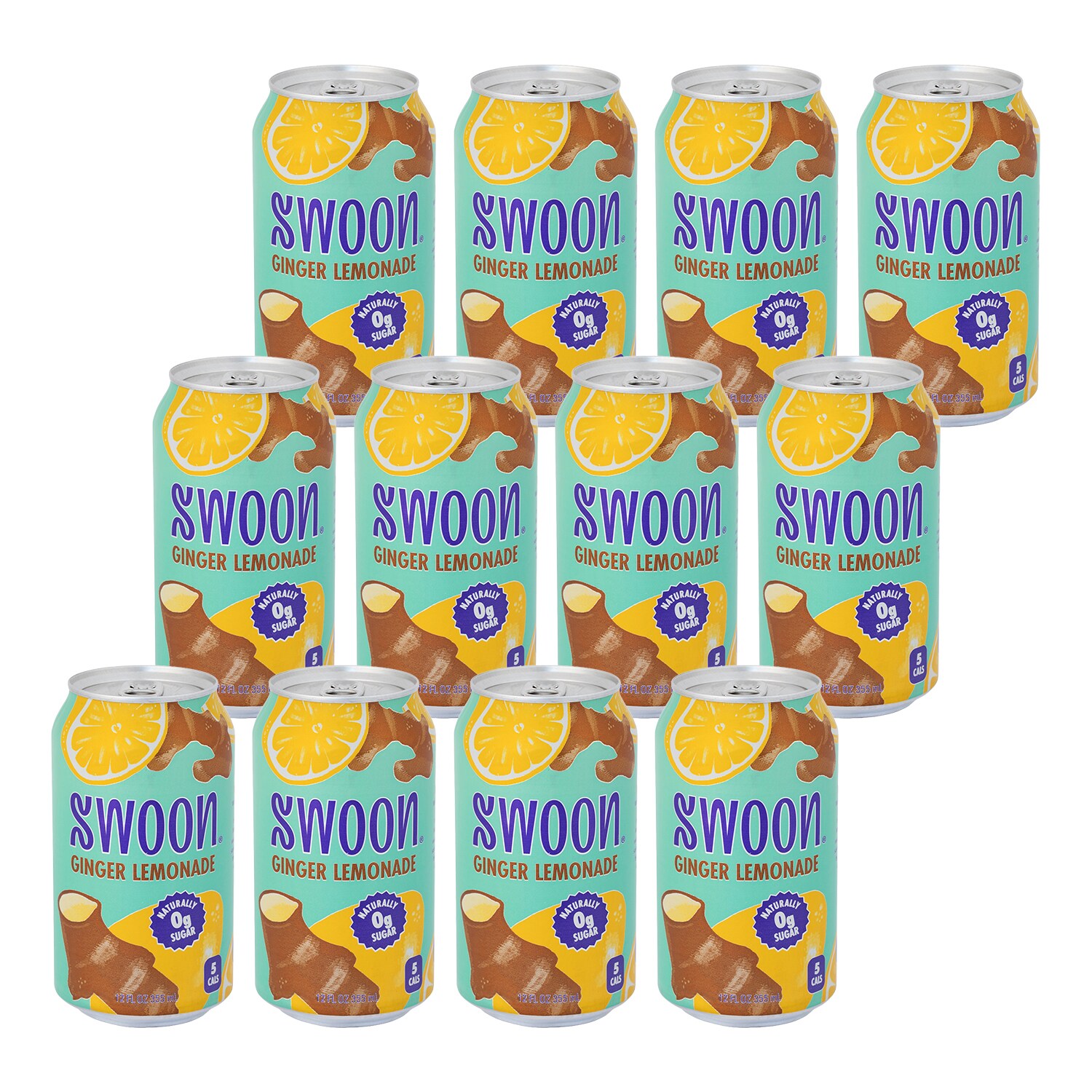 Swoon Zero Sugar Ginger Lemonade, Cans, Case