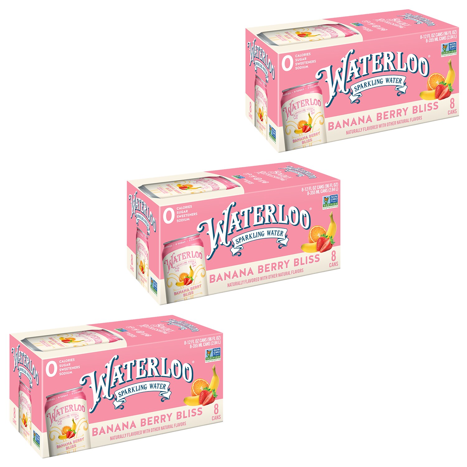 Waterloo Sparkling Water, Banana Berry Bliss, Cans, Case