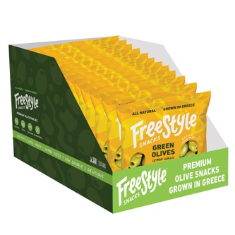 Freestyle Snacks Green Olives, Lemon Garlic, Case