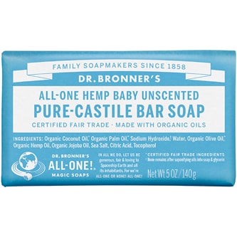 Dr. Bronner's Magic Soaps, All-One Hemp Baby Unscented Pure-Castile Bar Soap
