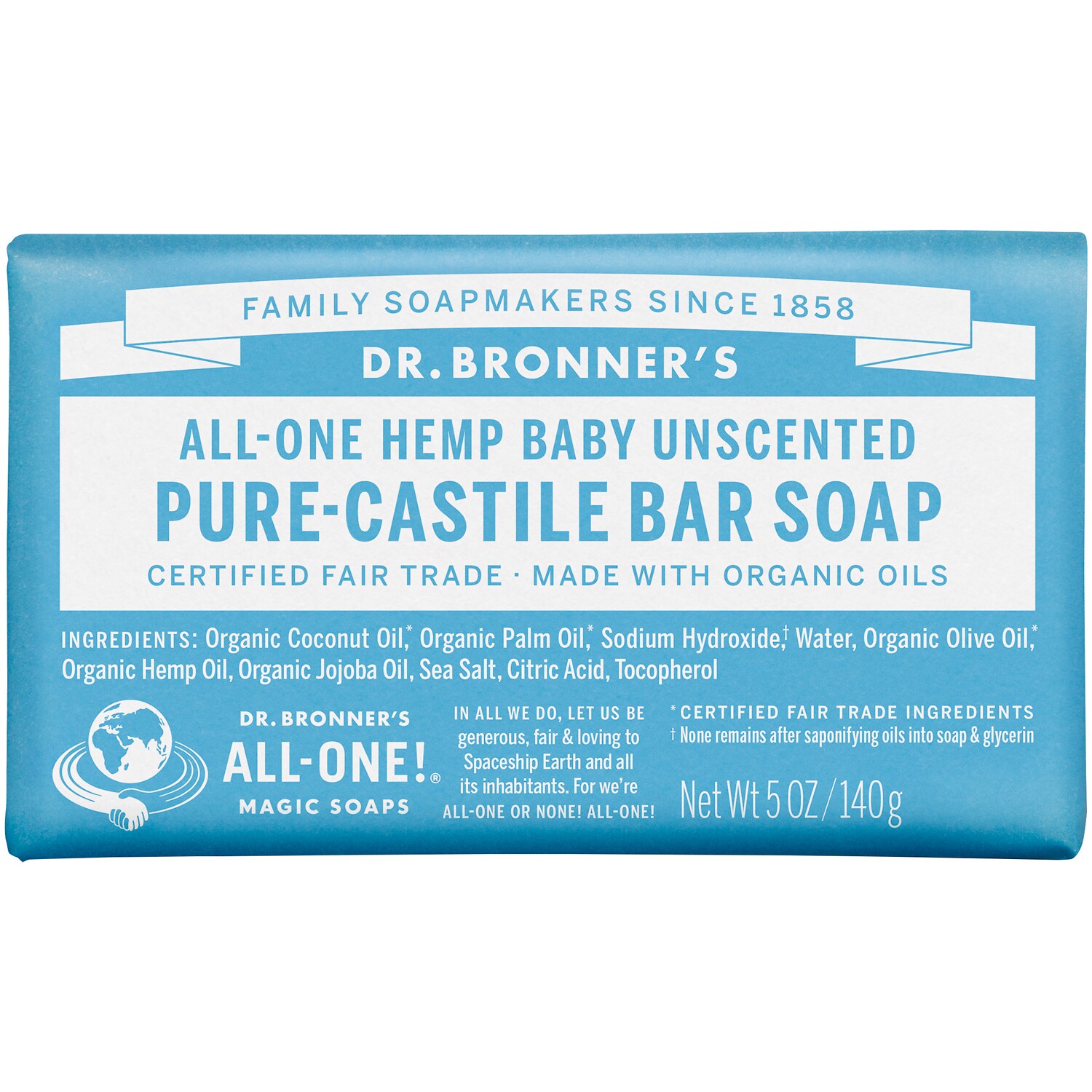 Dr. Bronner's Magic Soaps, All-One Hemp Baby Unscented Pure-Castile Bar Soap