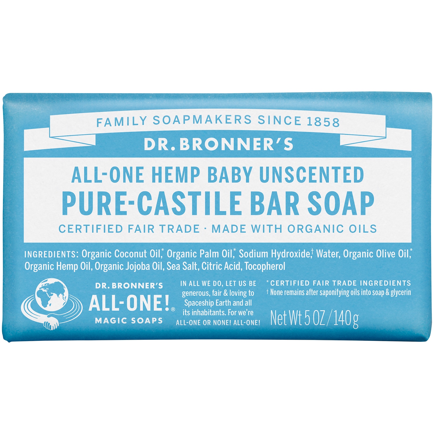 Dr. Bronner's Magic Soaps, All-One Hemp Baby Unscented Pure-Castile Bar Soap