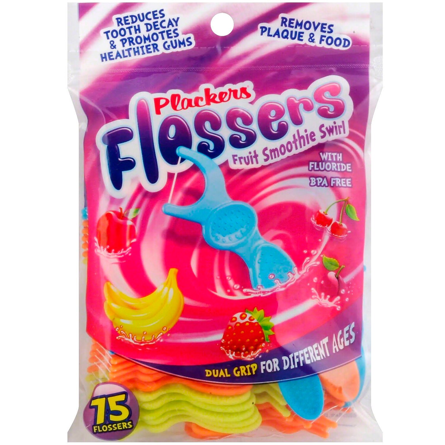 Plackers Dual Grip Flossers, Fruit Smoothie Swirl