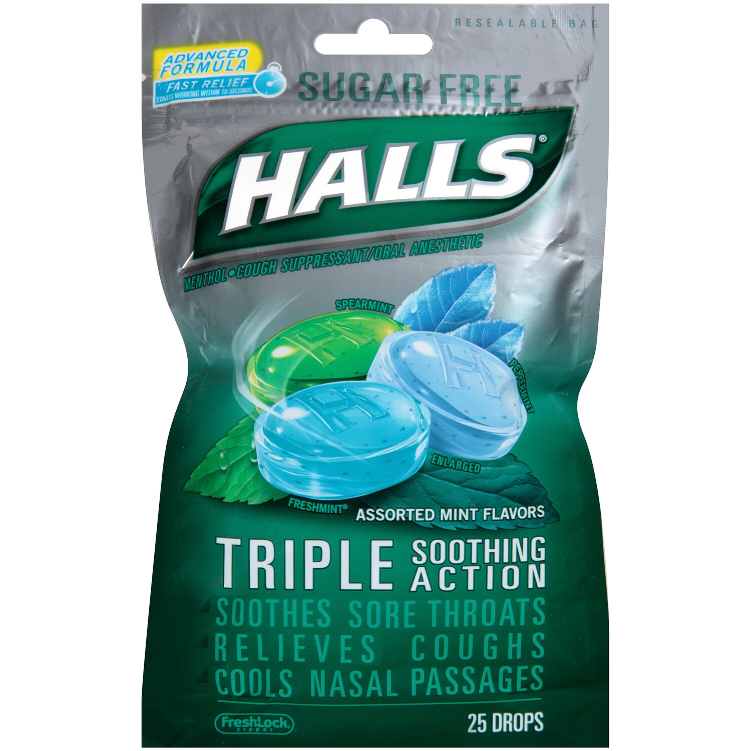 Halls Sugar Free Menthol Cough Drops, Assorted Mint Flavors 