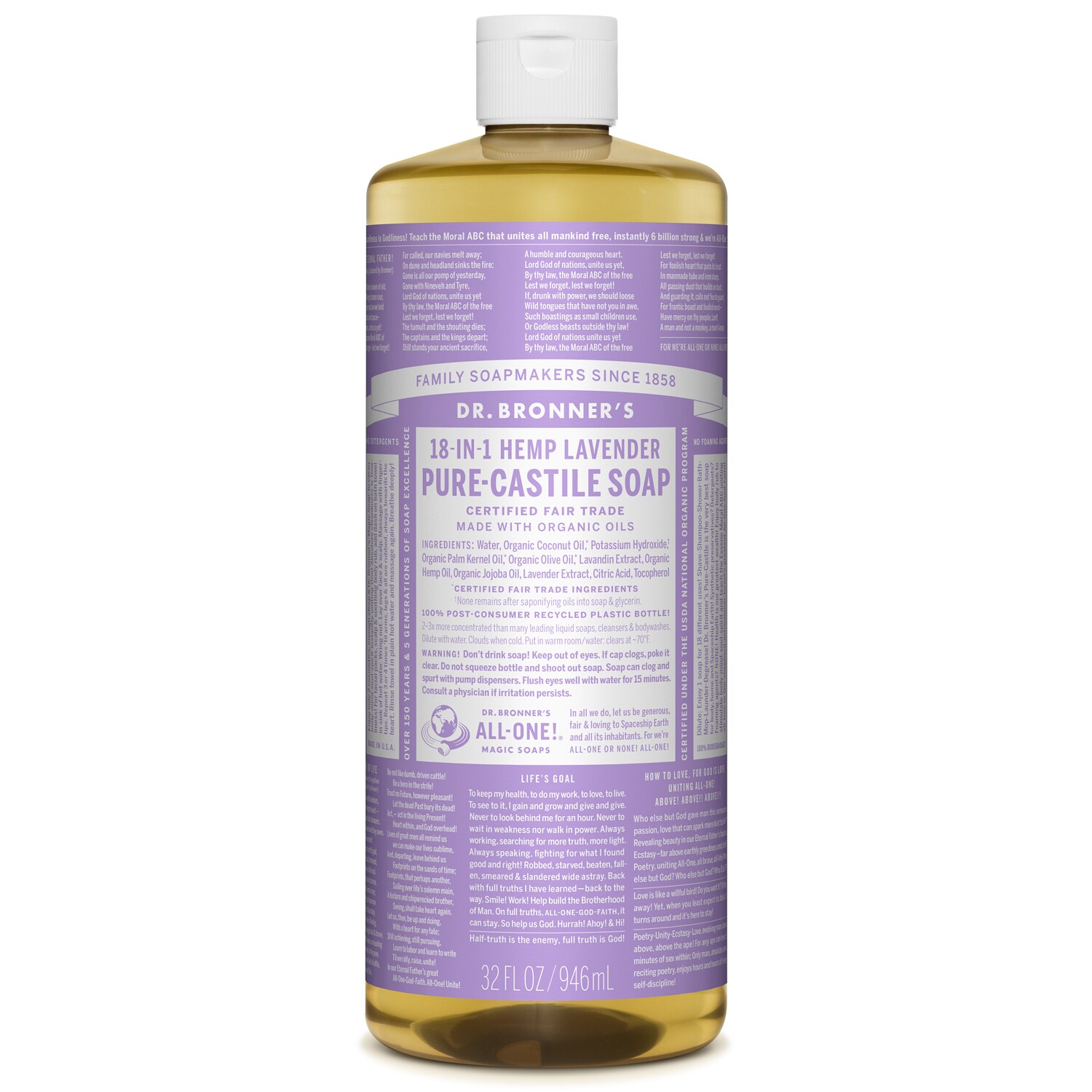 Dr. Bronner's Magic Soaps, 18-In-1 Hemp Lavender Pure-Castile Liquid Soap