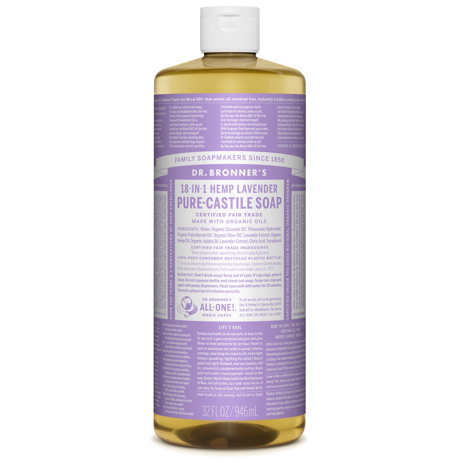Dr. Bronner's Magic Soaps, 18-In-1 Hemp Lavender Pure-Castile Liquid Soap