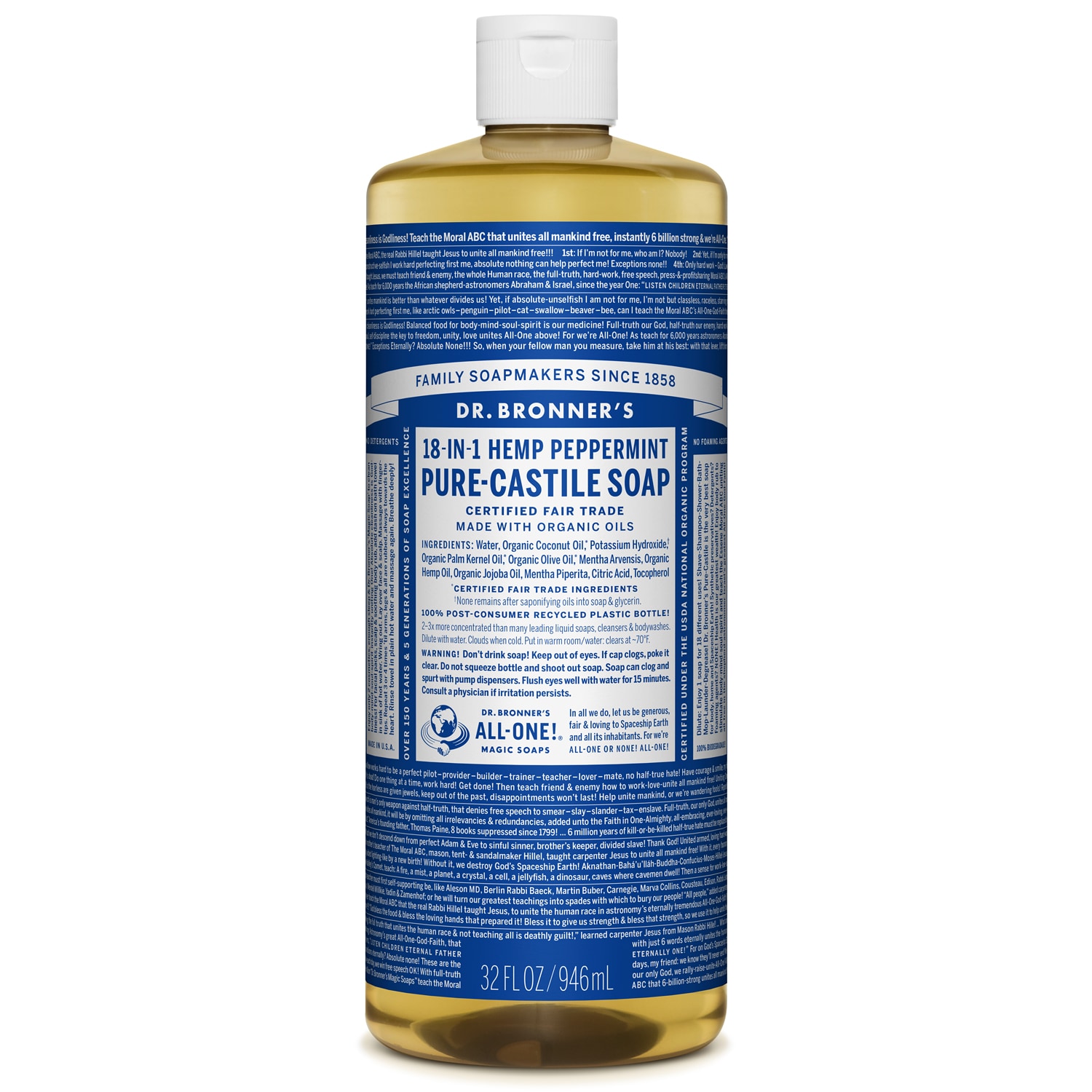 Dr. Bronner's Magic Soaps, 18-In-1 Peppermint Pure-Castile Liquid Soap