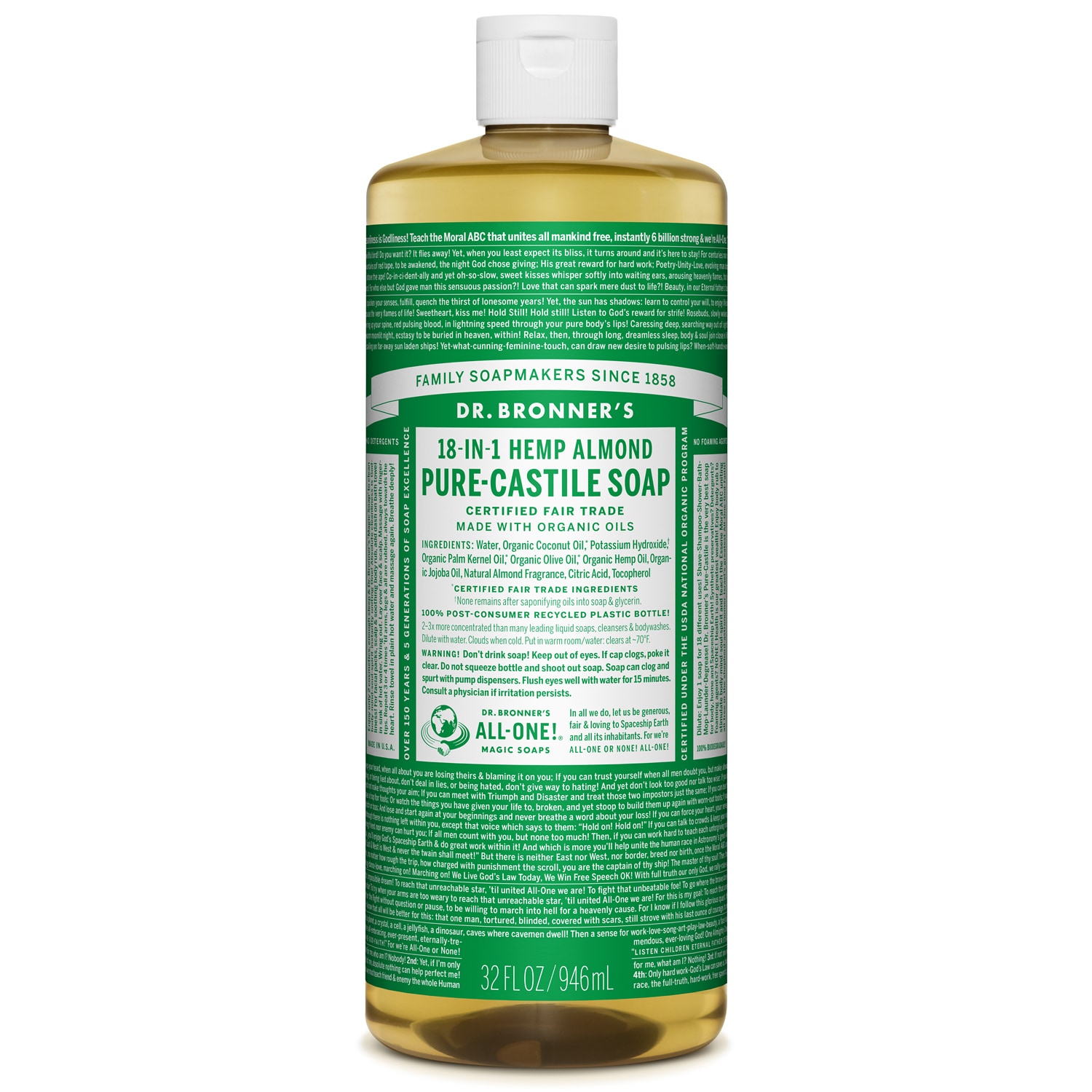 Dr. Bronner's Magic Soaps, 18-In-1 Hemp Almond Pure-Castile Liquid Soap