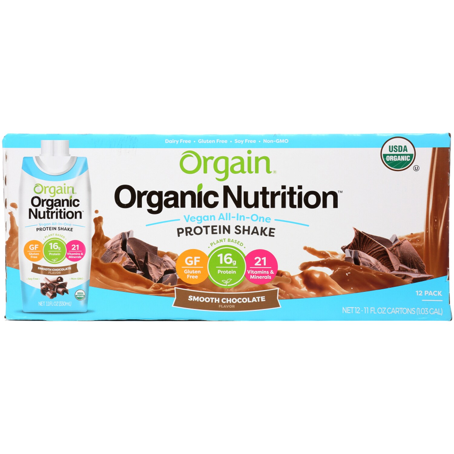 Orgain Organic Vegan Nutritional Shake, Smooth Chocolate, Cartons