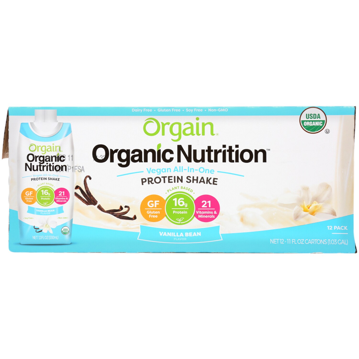 Orgain Organic Vegan Nutritional Shake, Vanilla Bean, Cartons