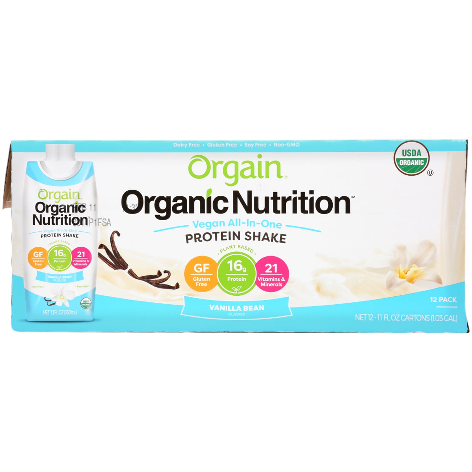Orgain Organic Vegan Nutritional Shake, Vanilla Bean, Cartons