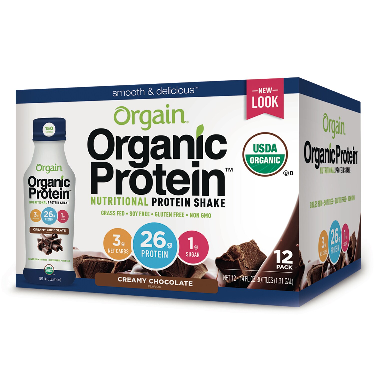 Orgain Organic Nutritional 26g Protein Shake, Creamy Chocolate Fudge, Cartons
