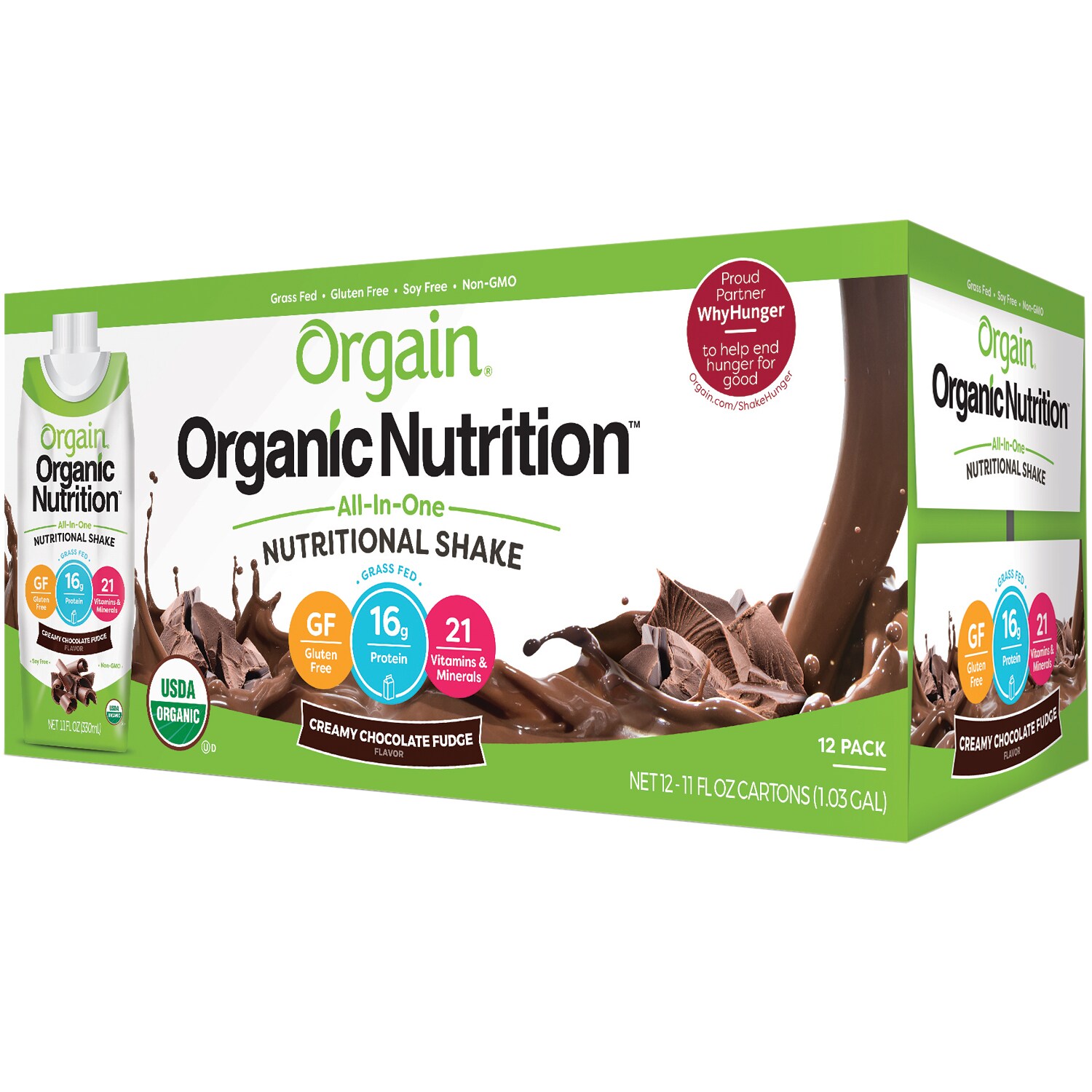 Orgain Organic All-in-One Nutritional Shake, Creamy Chocolate Fudge, Cartons