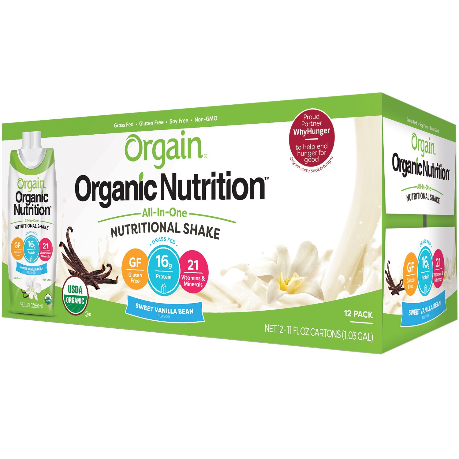 Orgain Organic All-in-One Nutritional Shake, Sweet Vanilla Bean, Cartons