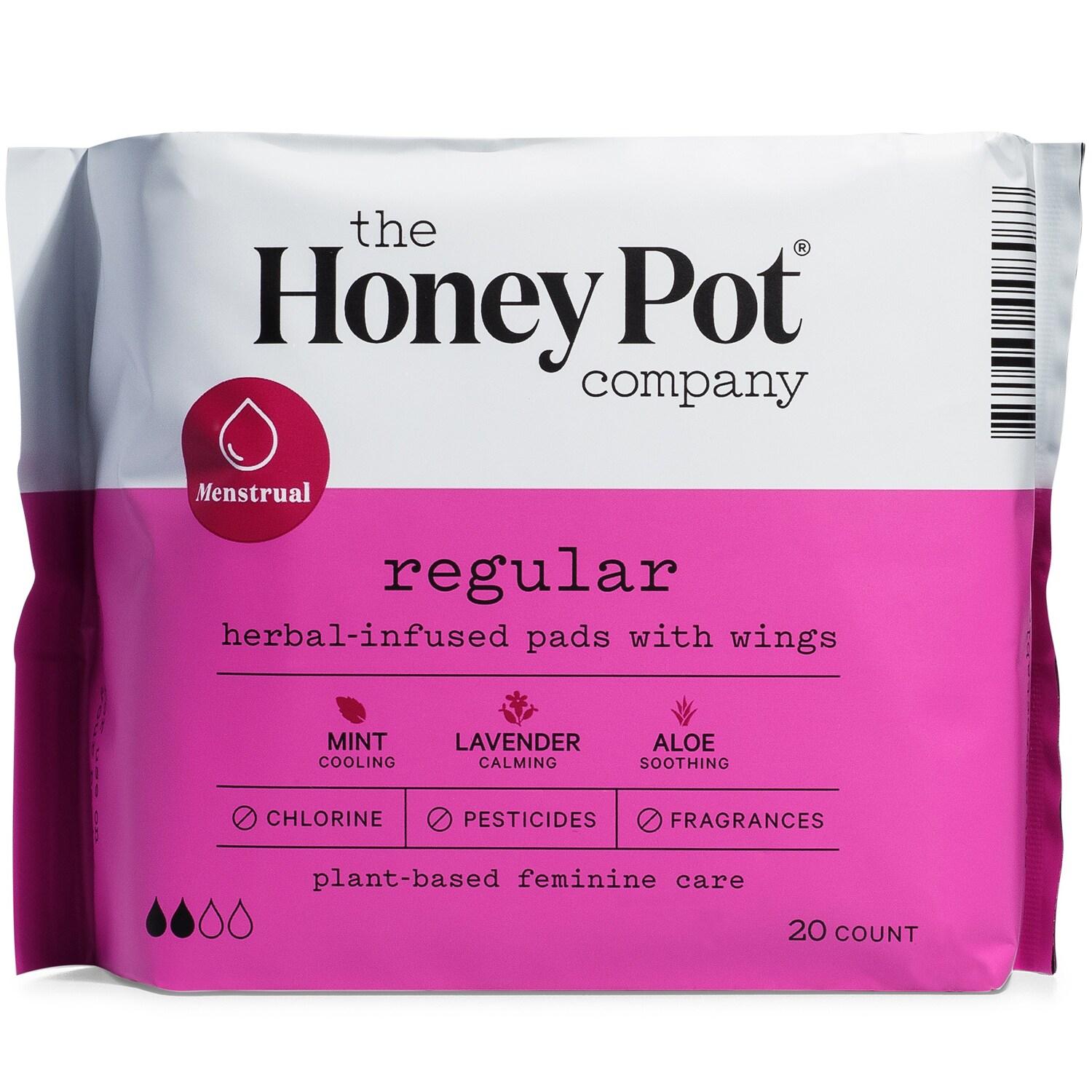 The Honey Pot Company Herbal-Infused Pads with Wings, Regular