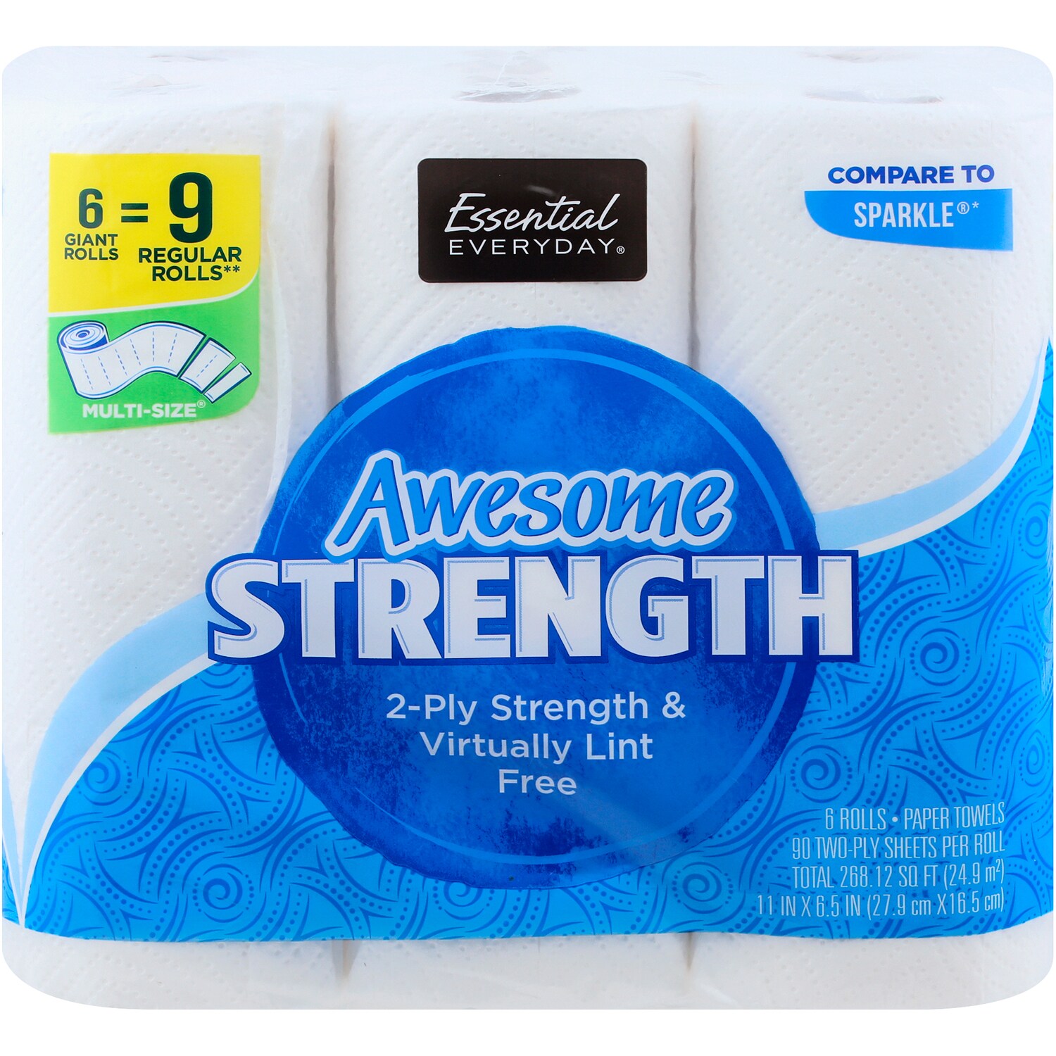 Essential Everyday Awesome Strength 2-Ply Paper Towels, Regular Rolls, Multi-Size