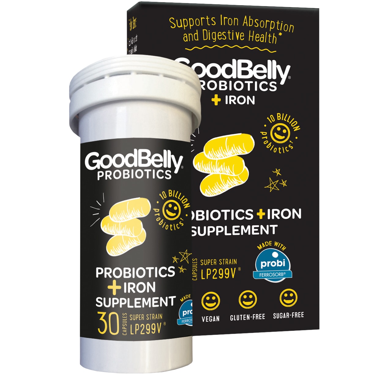 Goodbelly Probiotics + Iron Supplement Capsules, 10 Billion