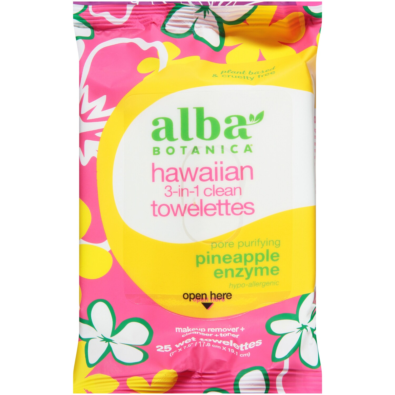 Alba Botanica Natural Hawaiian 3-in-1 Deep Pore Purifying Clean Towelettes with Pineapple Enzyme