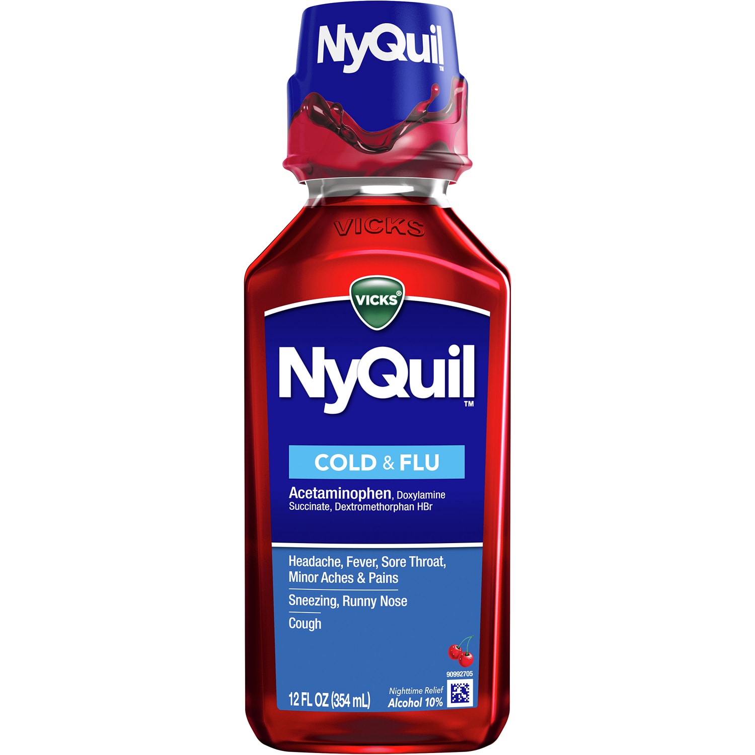 Vicks NyQuil Cold and Flu Nighttime Relief, Cherry Flavored