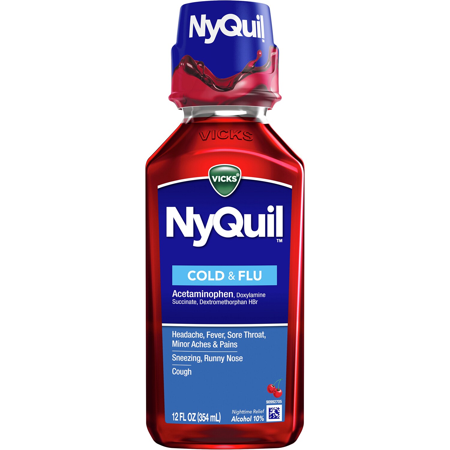 Vicks NyQuil Cold and Flu Nighttime Relief, Cherry Flavored