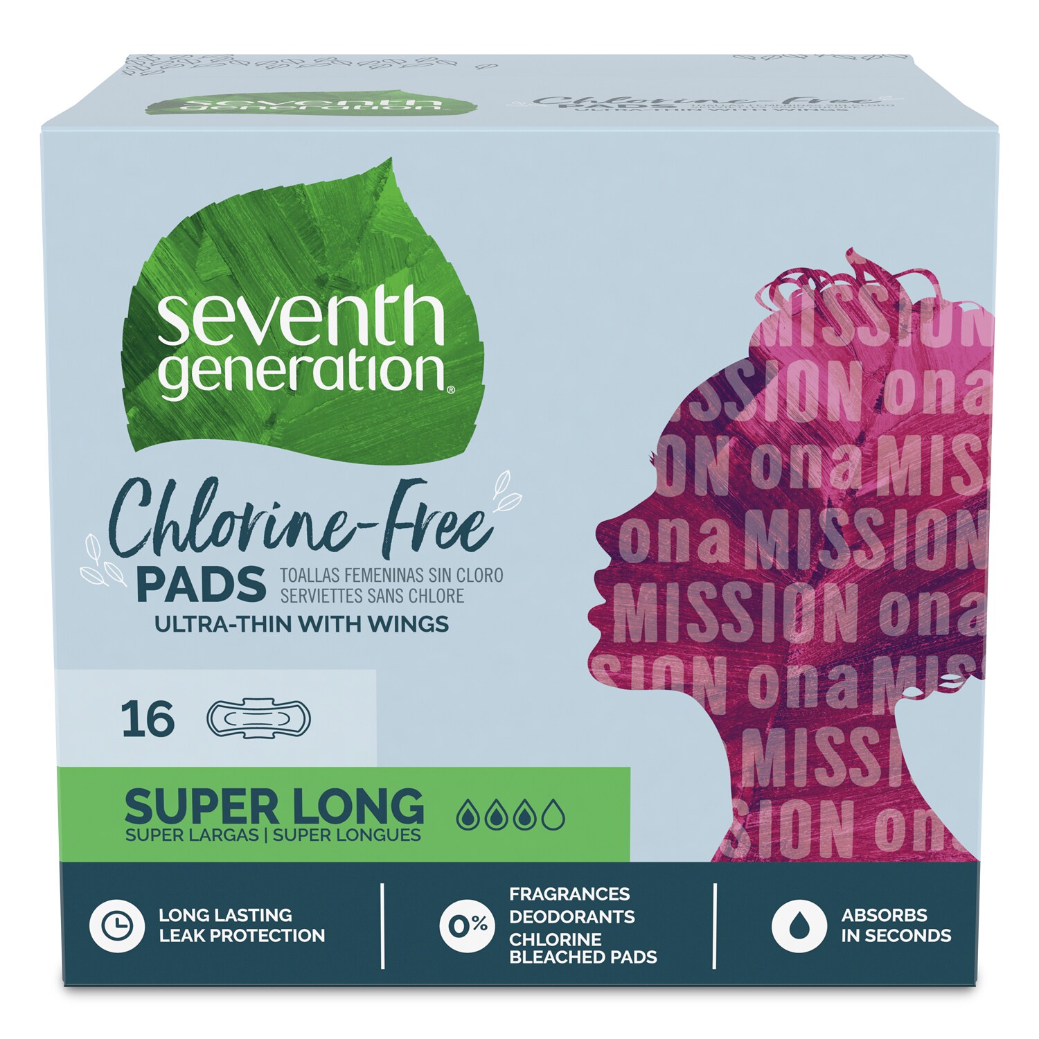 Seventh Generation Chlorine-Free Ultra-Thin Pads with Wings, Super Long