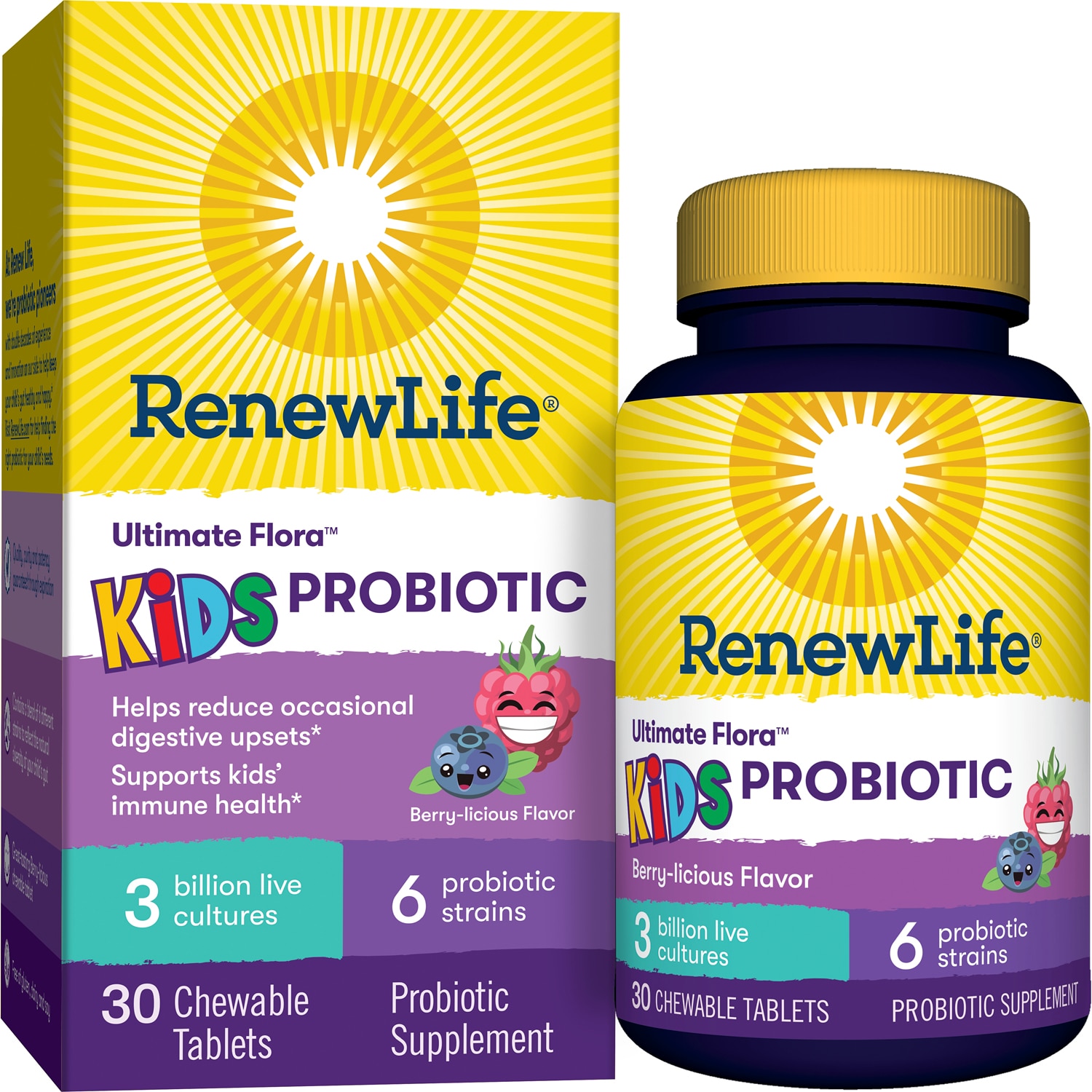 Renew Life Ultimate Flora Kids Probiotic Chewables, 3 Billion, Berry