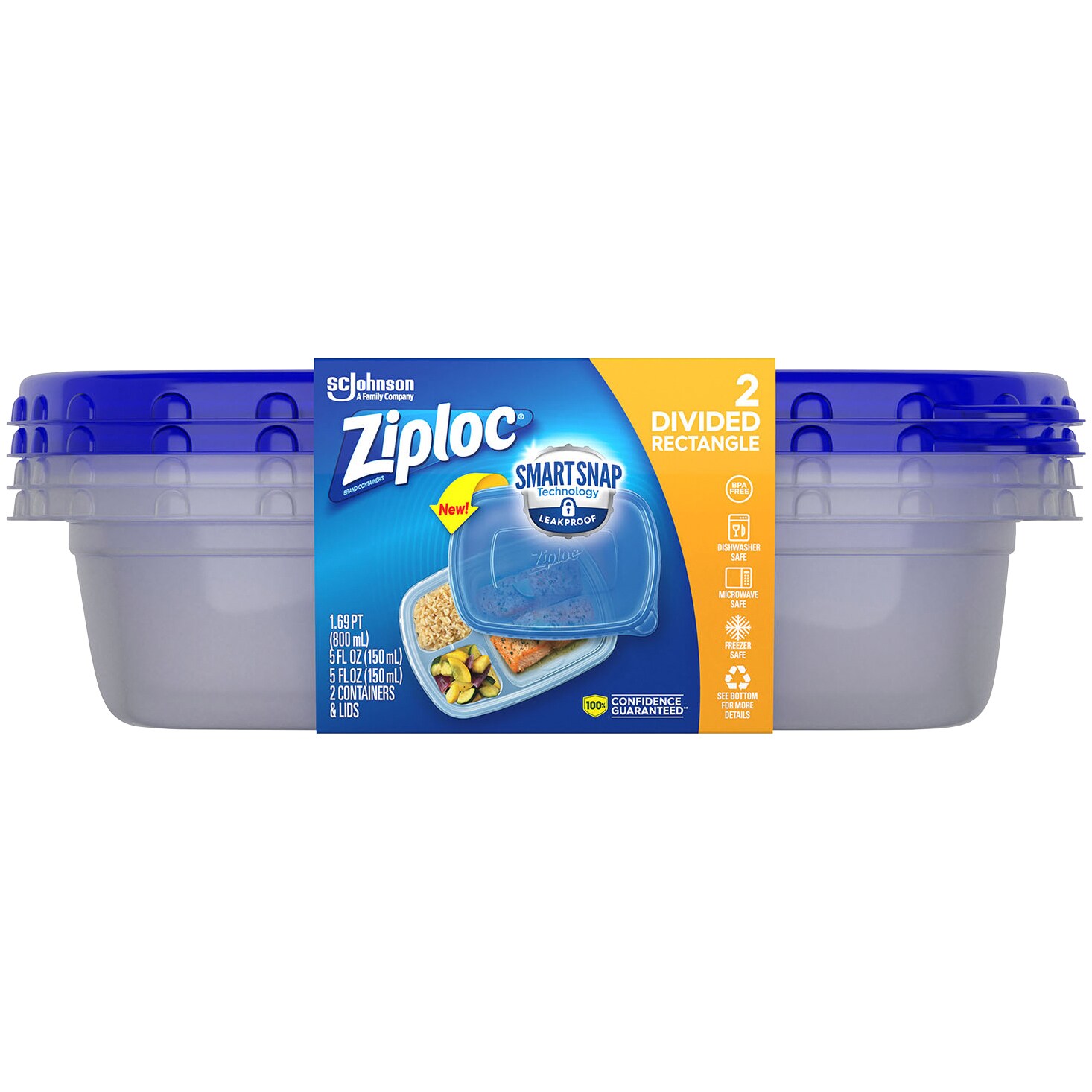 Ziploc Food Storage Containers, Divided Rectangle