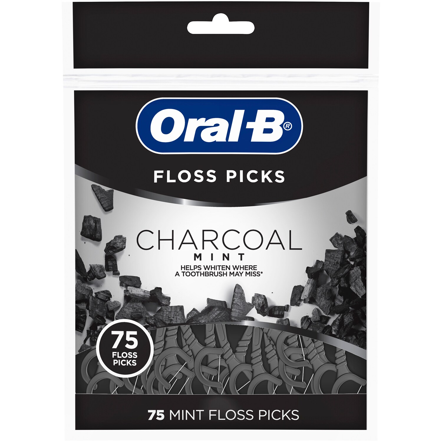 Oral-B Charcoal Floss Picks, Mint