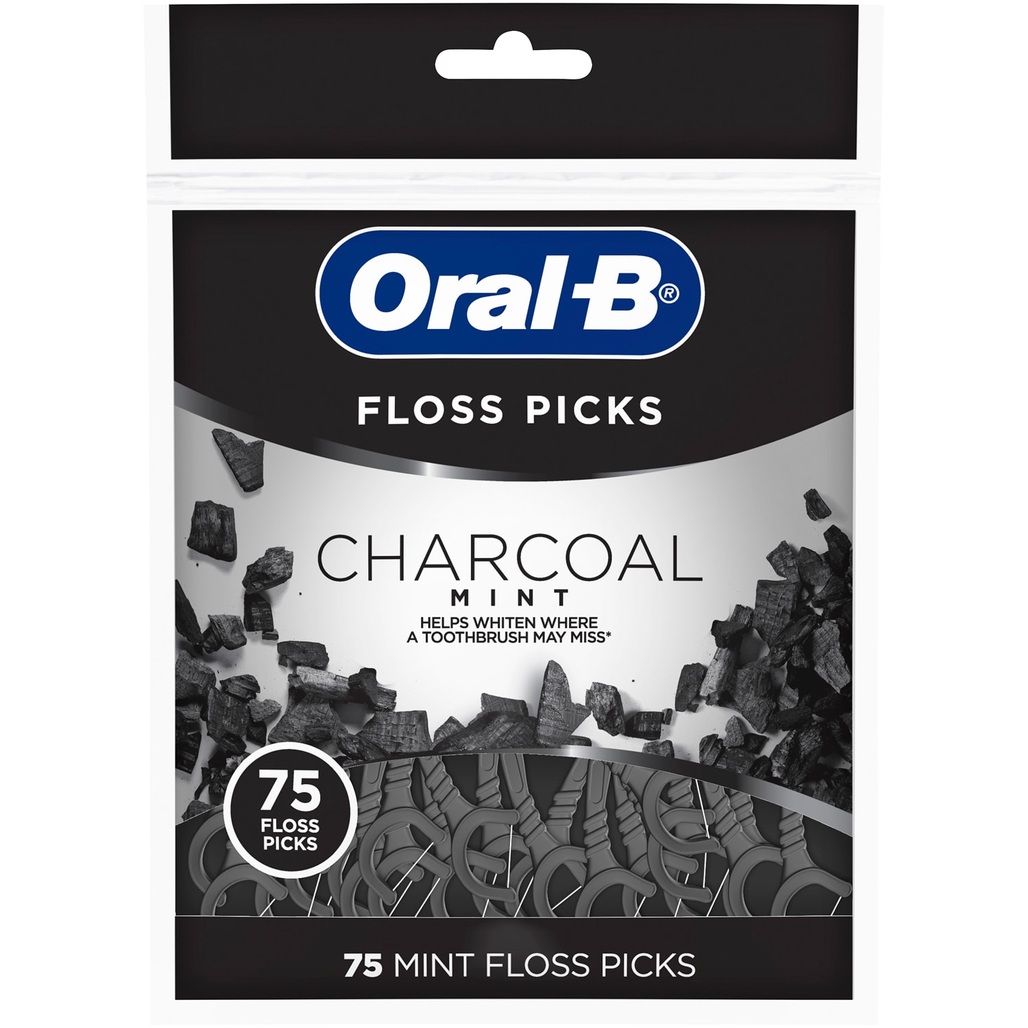 Oral-B Charcoal Floss Picks, Mint