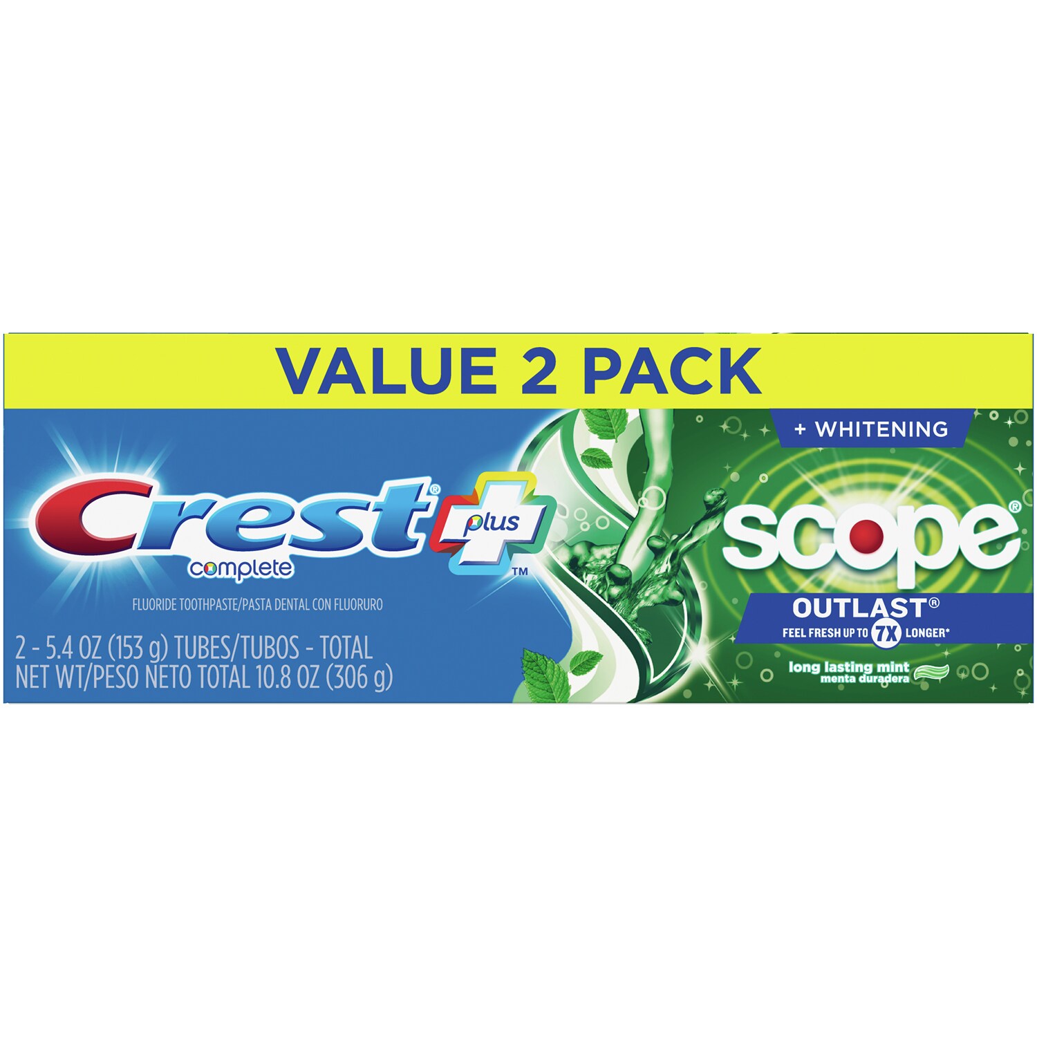Crest Complete Plus Scope Outlast Complete Whitening Toothpaste, Mint, Value Pack