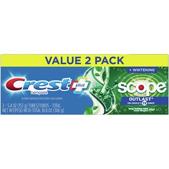 Crest Complete Plus Scope Outlast Complete Whitening Toothpaste, Mint, Value Pack