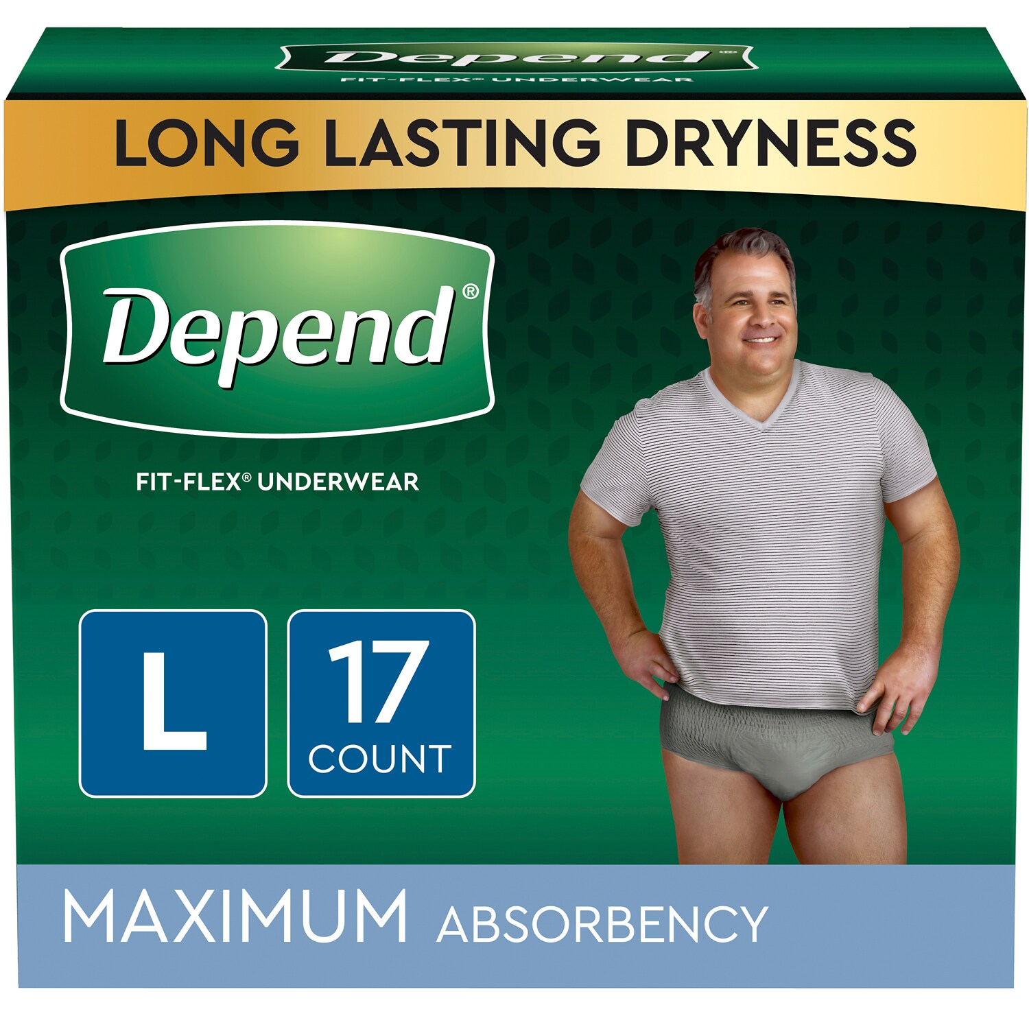 Depend Underwear with Fit-Flex Protection for Men, Maximum Absorbency, Large Size