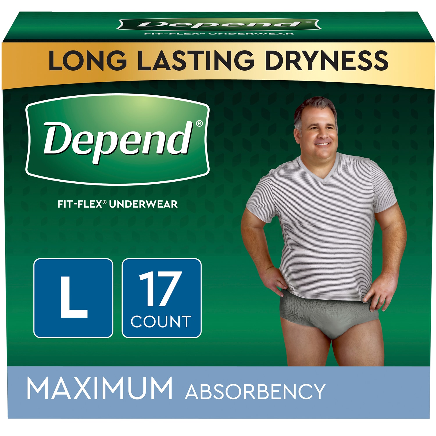 Depend Underwear with Fit-Flex Protection for Men, Maximum Absorbency, Large Size