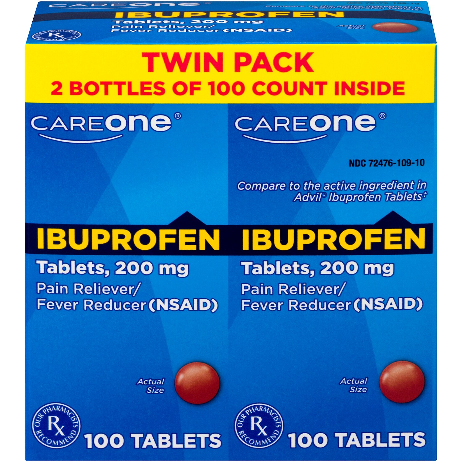 CareOne Ibuprofen Pain Reliever Tablets, 200mg, Twin Pack