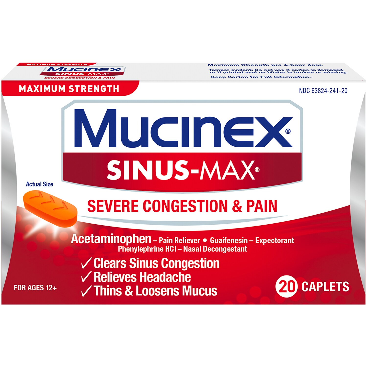 Mucinex Sinus-Max Severe Congestion & Pain Caplets, Maximum Strength