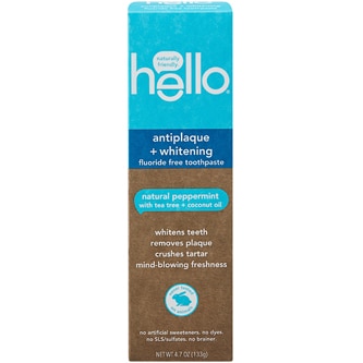 Hello Antiplaque + Whitening Fluoride Free Toothpaste, Natural Peppermint