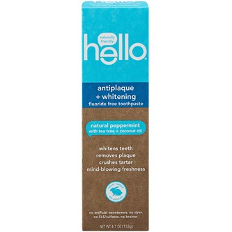 Hello Antiplaque + Whitening Fluoride Free Toothpaste, Natural Peppermint